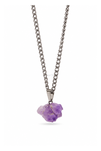 Колие от стомана с лавандулов аметист в неправилна форма